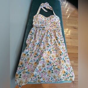NWT As U Wish floral halter sundress. Built in bra. Size large junior.